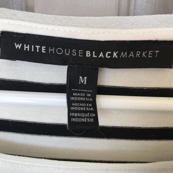 WHBM Top SzM Blk/Wht Stripe Lace Embellishment Boat Neck Used - Picture 4 of 6